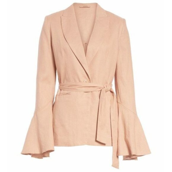 Free People Blazer Linen Blush Pink Flared Sleeve Tie Waist - Picture 2 of 12